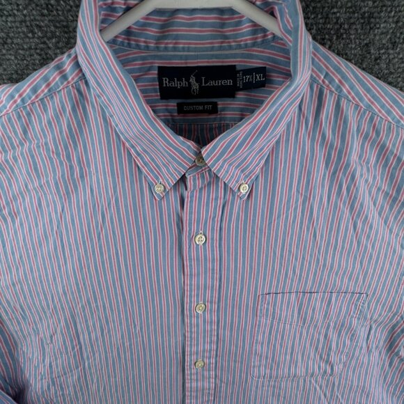 Ralph Lauren Men Long Sleeve Button Up Shirt Adult Striped Pink Blue XL Custom - Picture 1 of 11